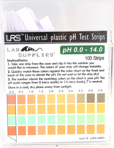 Plastic pH Test Strips, Universal Application (pH 0.0-14.0, 0.5 pH Intervals), 100 Strips